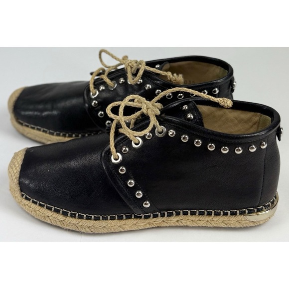 Stuart Weitzman Women's Black Studded Leather Lace Up Espadrilles, size 5 - Picture 1 of 10